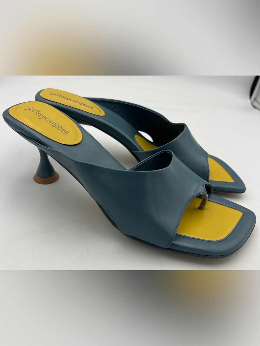 Jeffrey Campbell Dusty Blue/Yellow Slide Sandal/Mule Square Toe Women’s Size 8.5